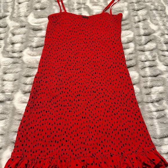 Sincerely Jules+Billabong Strappy Rio Red & Black Smocked Ruffle Hem Mini Dress - Picture 7 of 11